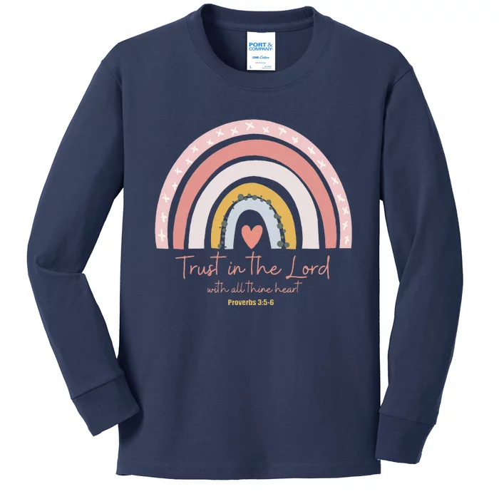 Rainbow Trust In The Lord With All Heart Christian Religious Kids Long Sleeve Shirt