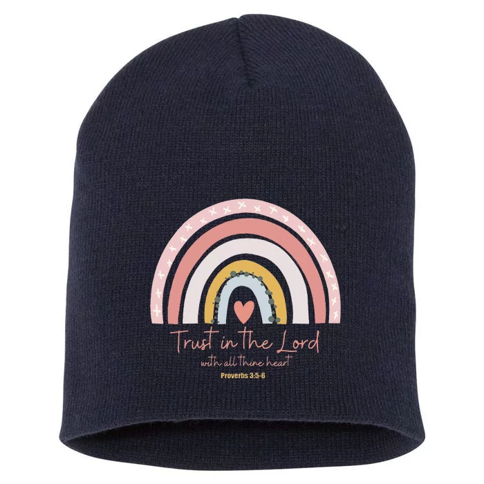 Rainbow Trust In The Lord With All Heart Christian Religious Short Acrylic Beanie