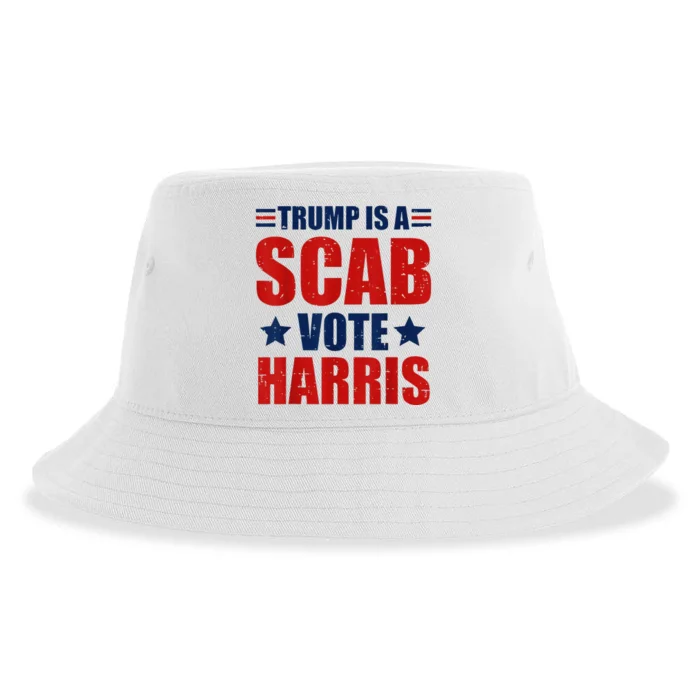 Retro Trump Is A Scab Vote Harris Funny Trump Election 2024 Sustainable Bucket Hat