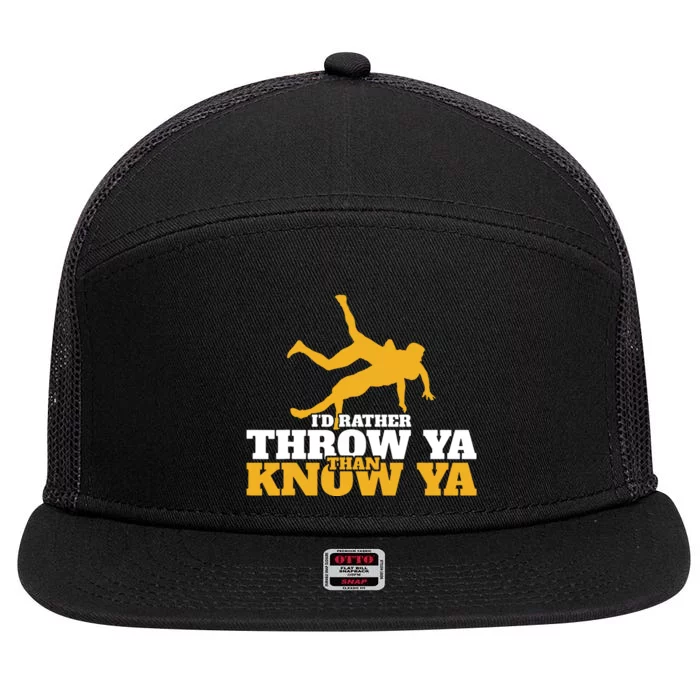 Rather Throw Know Wrestling Wrestler 7 Panel Mesh Trucker Snapback Hat