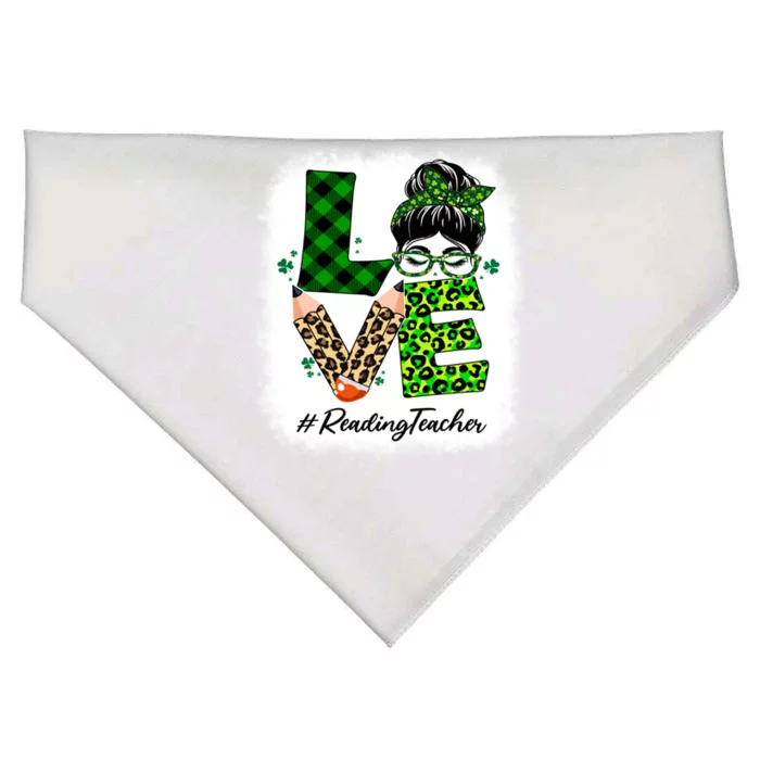 Reading Teacher Love Bleached Messy Bun St Patricks Day Gift USA-Made Doggie Bandana