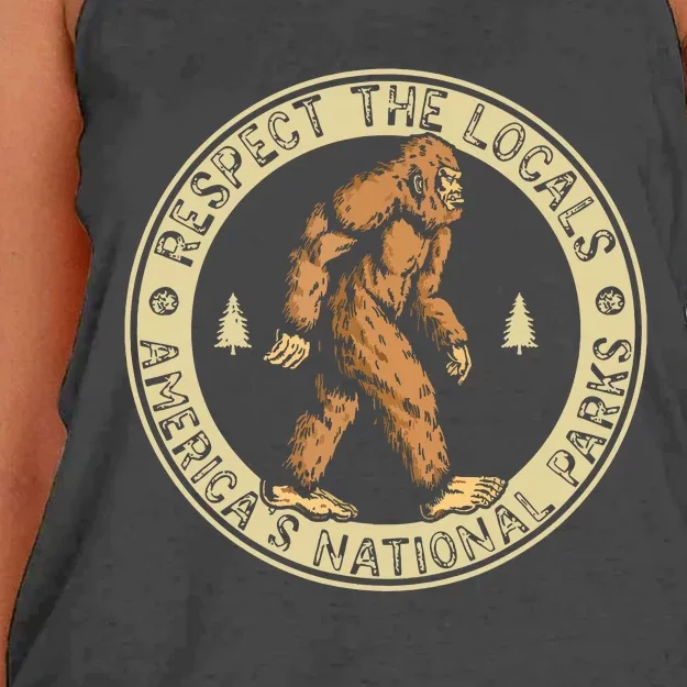 Respect The Locals Bigfoot Sasquatch American National Parks Women's Knotted Racerback Tank