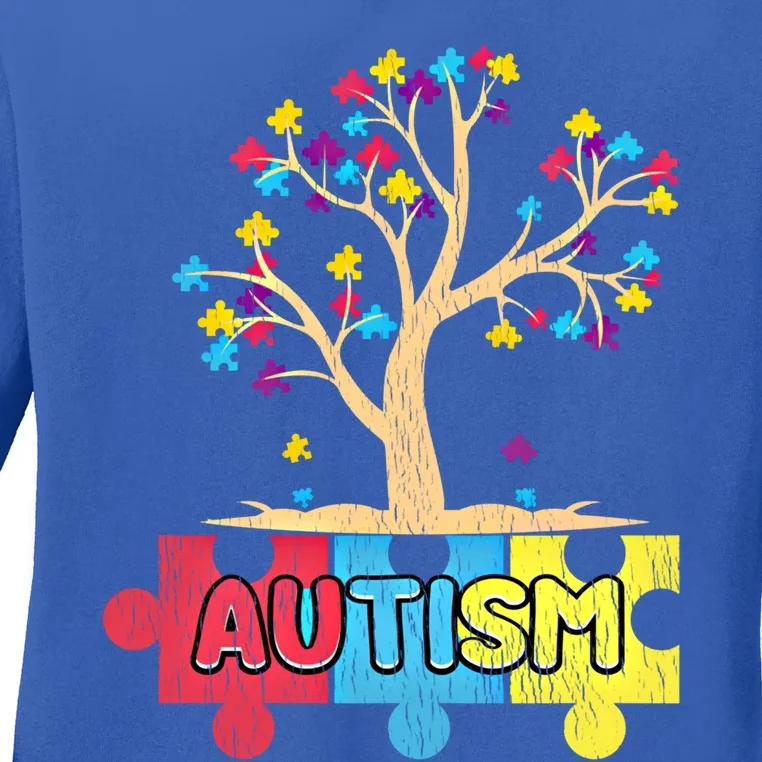 Retro Tree Life Autism Awareness Month Family Matching Gift Ladies Long Sleeve Shirt