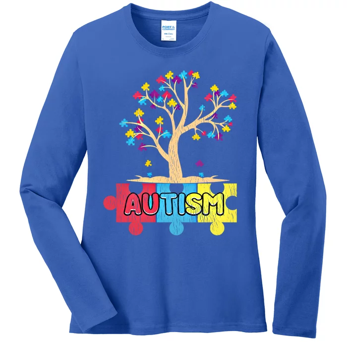 Retro Tree Life Autism Awareness Month Family Matching Gift Ladies Long Sleeve Shirt