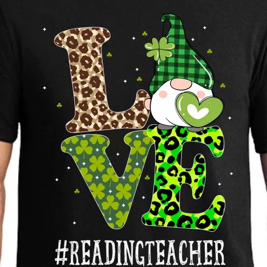 Reading Teacher Love St Patricks Day Gnome Leopard Shamrock Gift Pajama Set