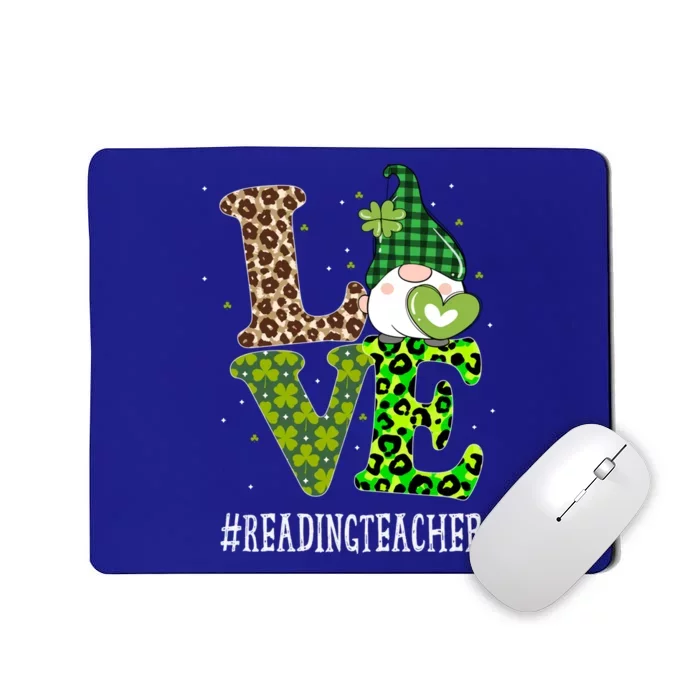 Reading Teacher Love St Patricks Day Gnome Leopard Shamrock Gift Mousepad