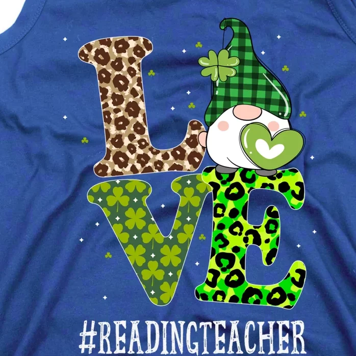 Reading Teacher Love St Patricks Day Gnome Leopard Shamrock Gift Tank Top