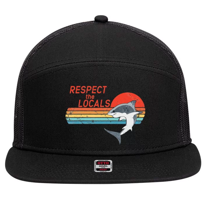 Respect the Locals White Shark 7 Panel Mesh Trucker Snapback Hat