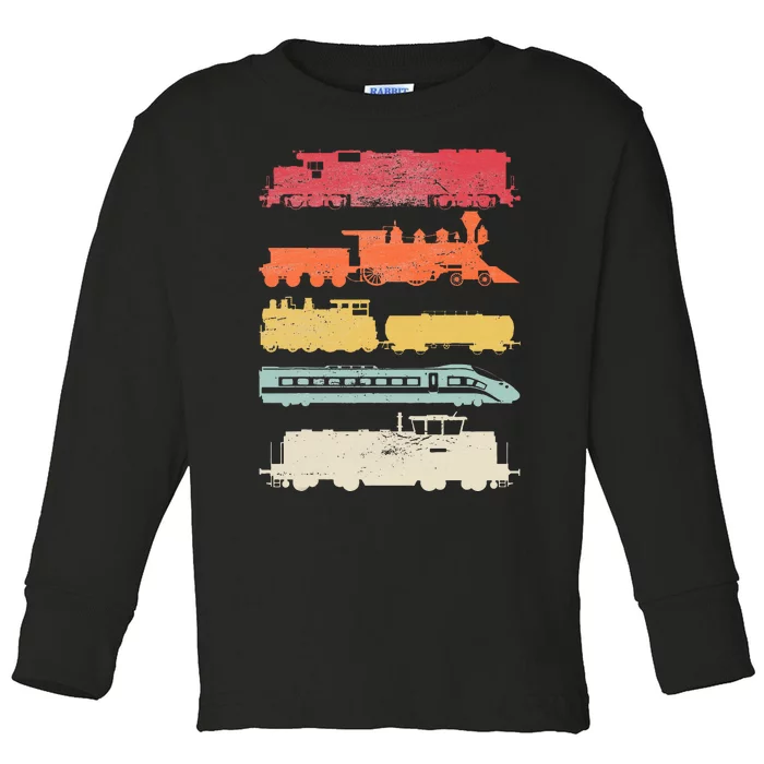 Retro Trains Lovers Vintage Railroad Train Christmas Toddler Long Sleeve Shirt