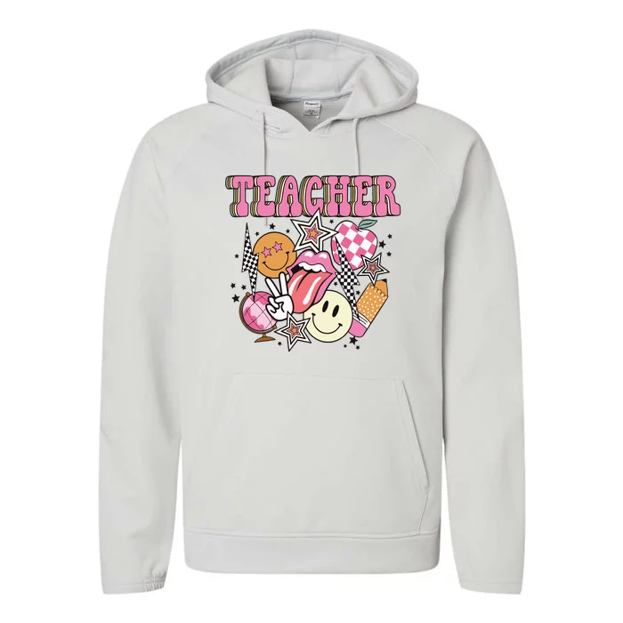 Retro Teacher Life Teacher Appreciation Performance Fleece Hoodie