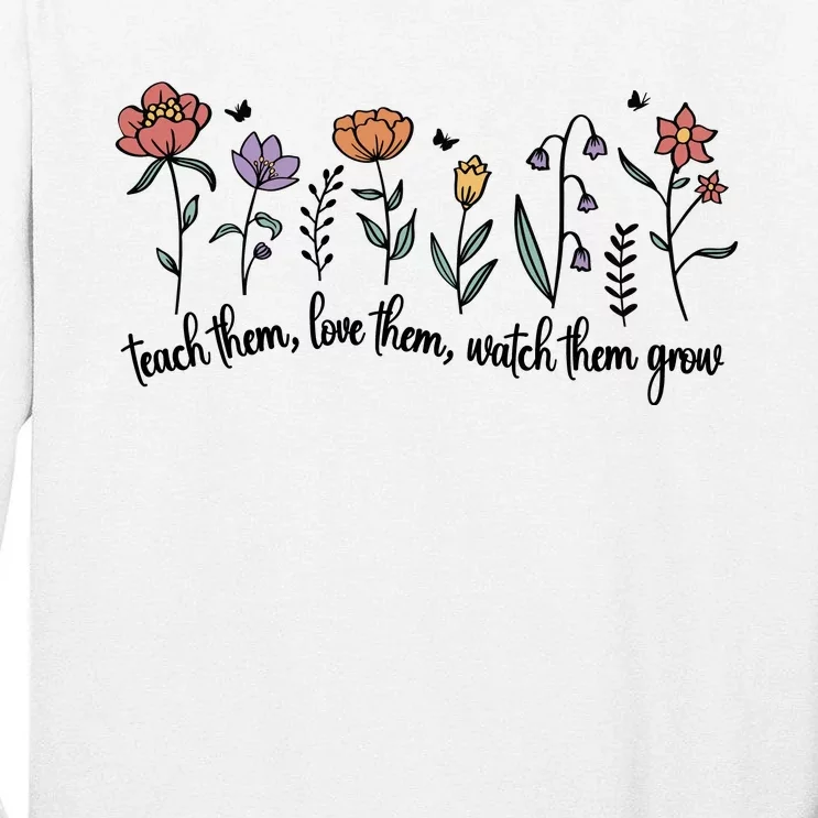 Retro Teacher Life , Floral Flower Tall Long Sleeve T-Shirt