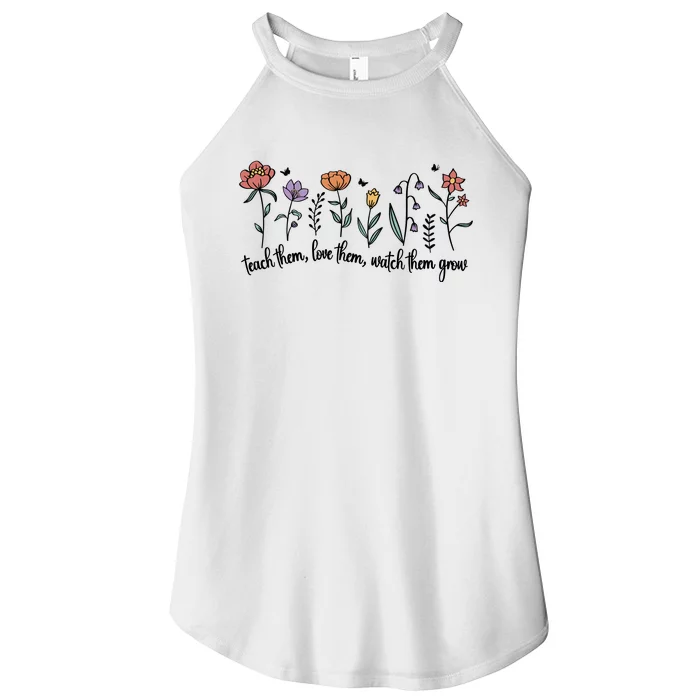 Retro Teacher Life , Floral Flower Women’s Perfect Tri Rocker Tank