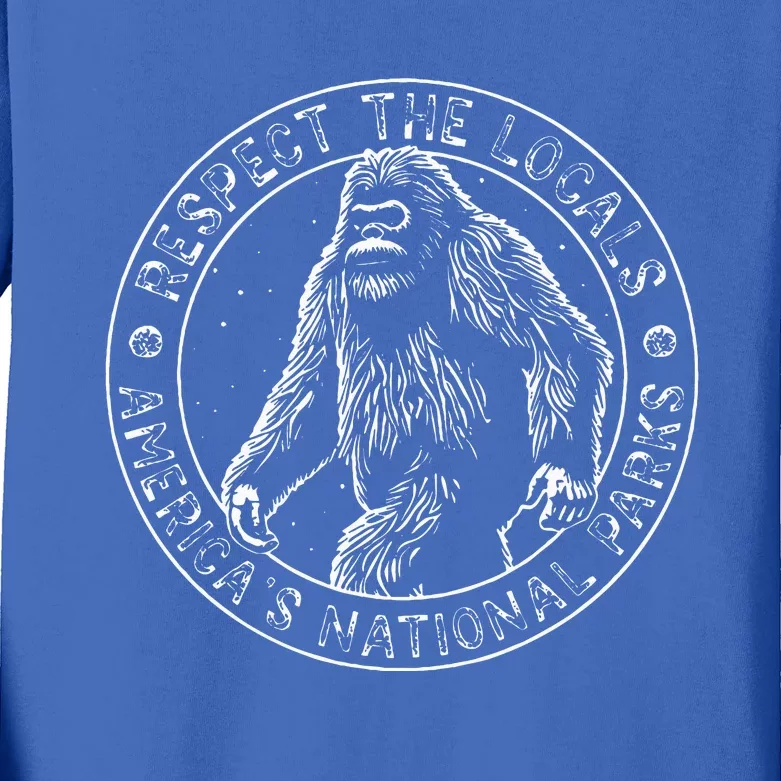 Respect The Locals Bigfoot Sasquatch American National Parks Kids Long Sleeve Shirt