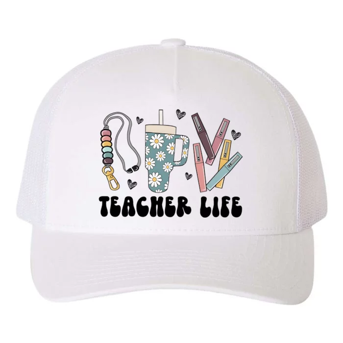 Retro Teacher LifeBoho Teacher Checkered Teacher Yupoong Adult 5-Panel Trucker Hat