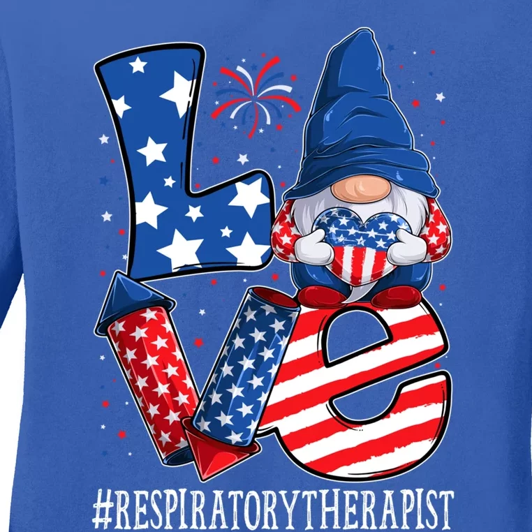 Respiratory Therapist Love 4th Of July Gnome Usa Patriotic Gift Ladies Long Sleeve Shirt