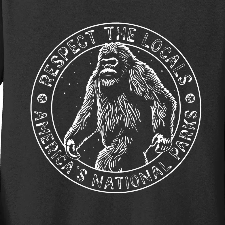 Respect The Locals Bigfoot Sasquatch American National Parks Kids Long Sleeve Shirt