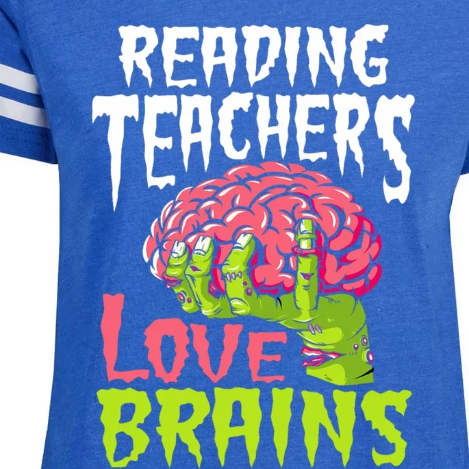 Reading Teachers Love Brains Zombie Teacher School Halloween Enza Ladies Jersey Football T-Shirt