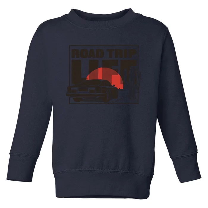 Road Trip Life Vintage Car Sunset Toddler Sweatshirt