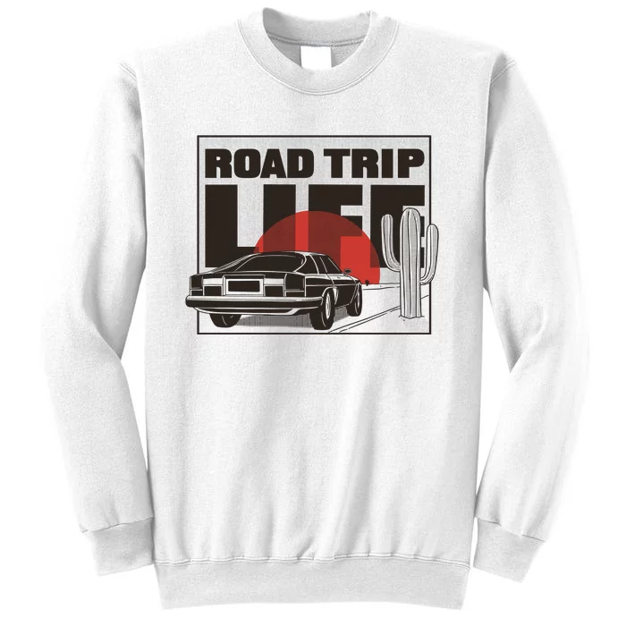 Road Trip Life Vintage Car Sunset Sweatshirt