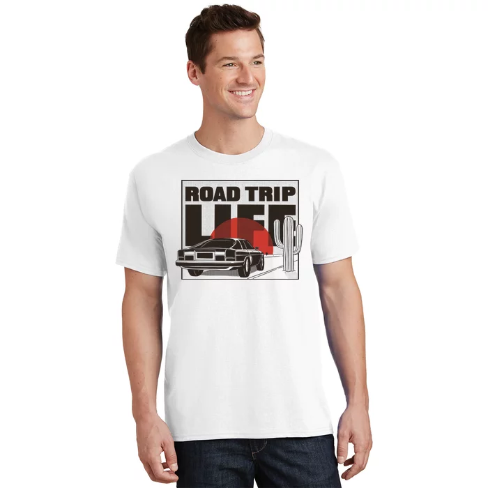 Road Trip Life Vintage Car Sunset T-Shirt