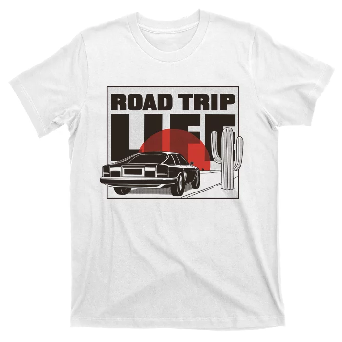 Road Trip Life Vintage Car Sunset T-Shirt