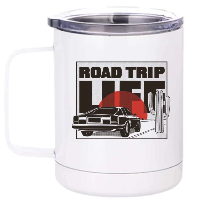 Road Trip Life Vintage Car Sunset Front & Back 12oz Stainless Steel Tumbler Cup