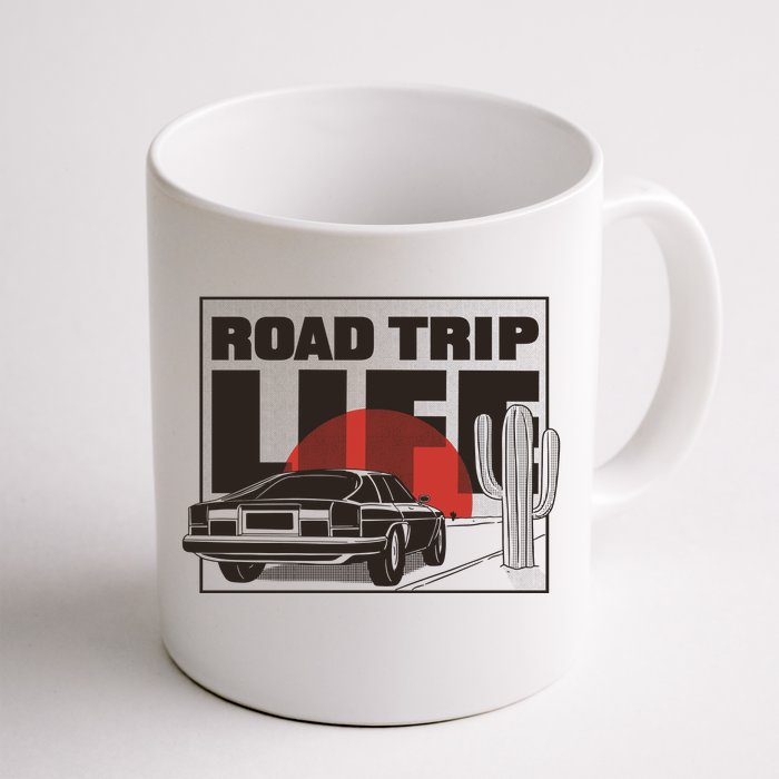 Road Trip Life Vintage Car Sunset Front & Back Coffee Mug