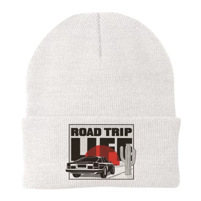 Road Trip Life Vintage Car Sunset Knit Cap Winter Beanie