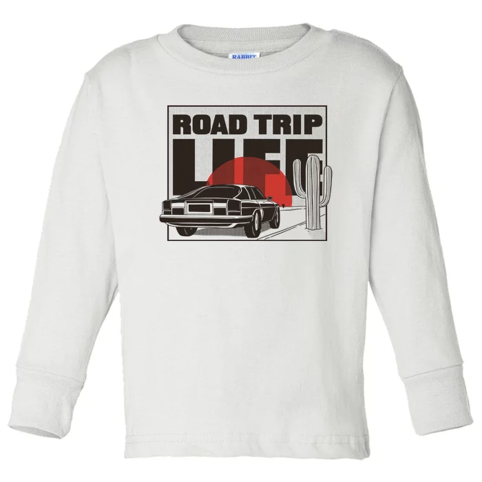 Road Trip Life Vintage Car Sunset Toddler Long Sleeve Shirt