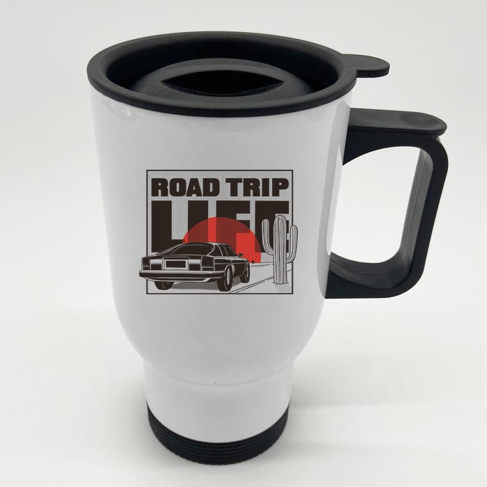 Road Trip Life Vintage Car Sunset Front & Back Stainless Steel Travel Mug