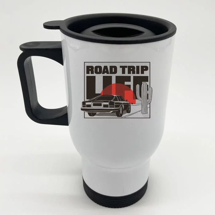 Road Trip Life Vintage Car Sunset Front & Back Stainless Steel Travel Mug