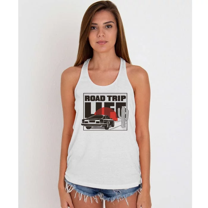 Road Trip Life Vintage Car Sunset Women's Knotted Racerback Tank