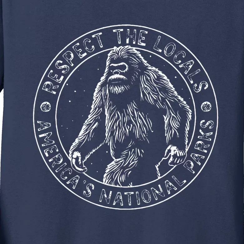 Respect The Locals Bigfoot Sasquatch American National Parks Kids Long Sleeve Shirt