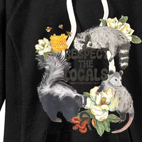 Respect The Locals Opossum Possum Skunk Raccoon Bees Honey Women's Fleece Hoodie