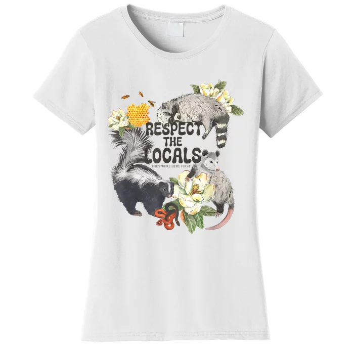 Respect The Locals Opossum Possum Skunk Raccoon Bees Honey Women's T-Shirt