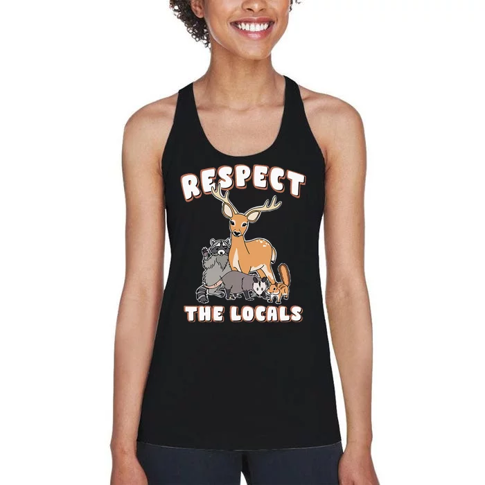 Respect The Locals Deer Racoon Possum Squirrel Wildlife Women's Racerback Tank