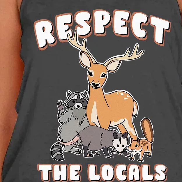 Respect The Locals Deer Racoon Possum Squirrel Wildlife Women's Knotted Racerback Tank