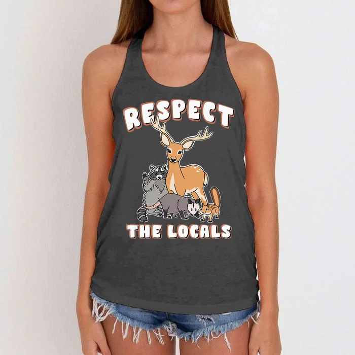 Respect The Locals Deer Racoon Possum Squirrel Wildlife Women's Knotted Racerback Tank