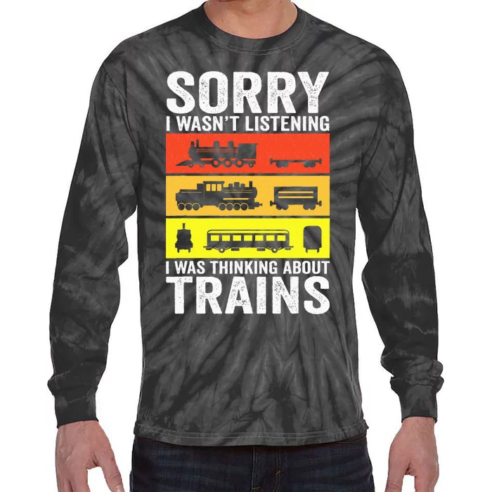 Retro Train Lover Conductor Costume Funny Train Boy Tie-Dye Long Sleeve Shirt