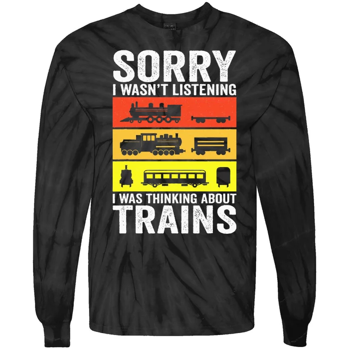 Retro Train Lover Conductor Costume Funny Train Boy Tie-Dye Long Sleeve Shirt