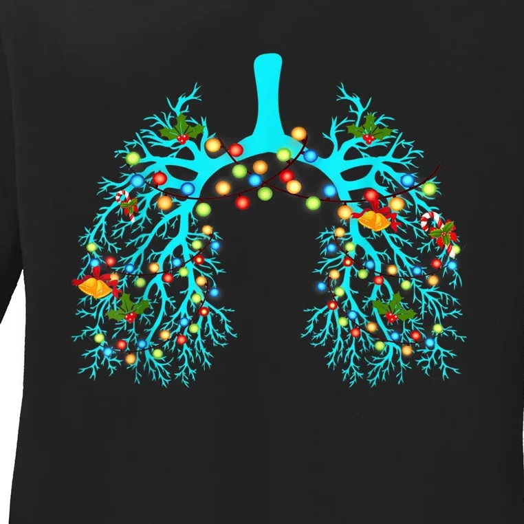 Respiratory Therapy Lung Christmas Xmas Light Ornament Ladies Long Sleeve Shirt