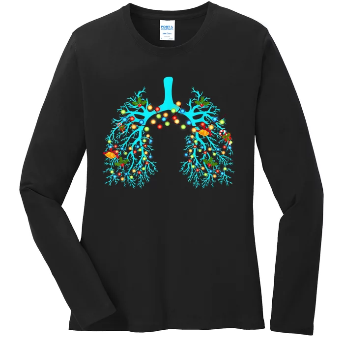 Respiratory Therapy Lung Christmas Xmas Light Ornament Ladies Long Sleeve Shirt