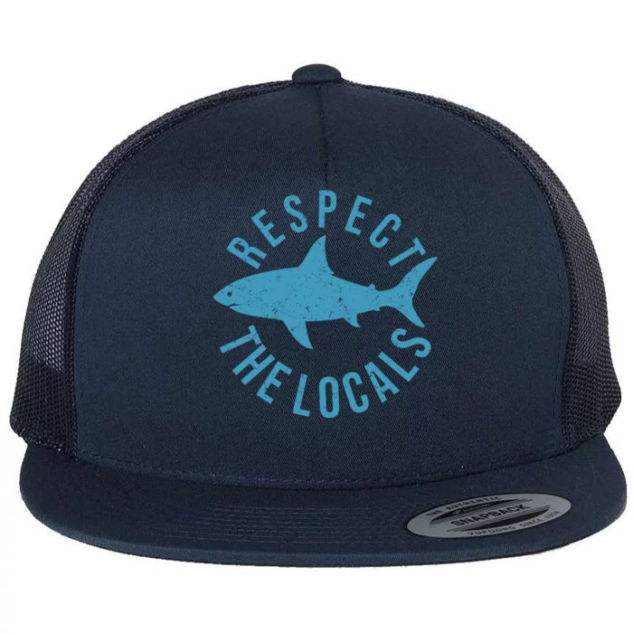 Respect The Locals Warning Shark Week Flat Bill Trucker Hat