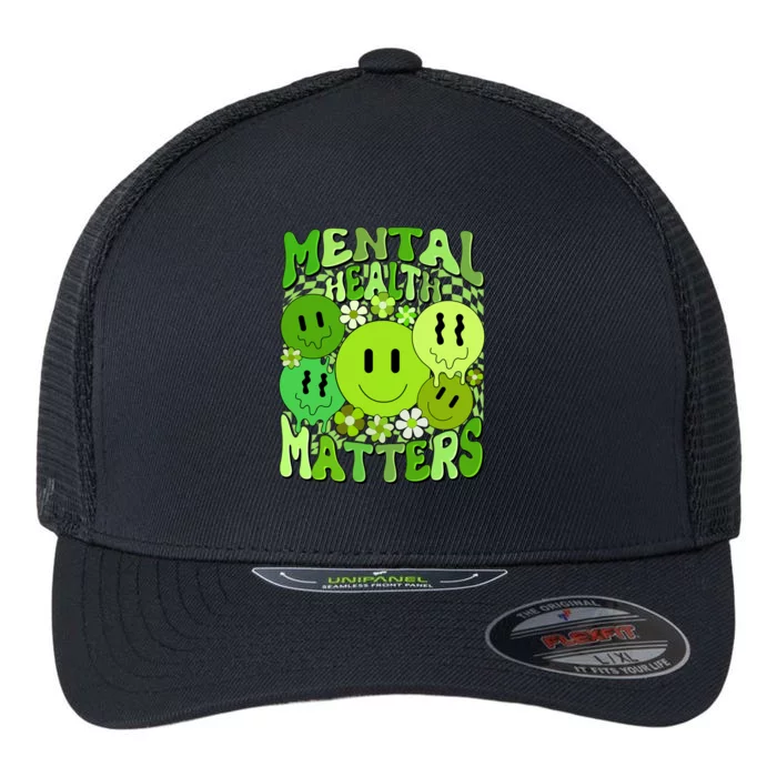 Retro Trippy Mental Health Matters Flexfit Unipanel Trucker Cap