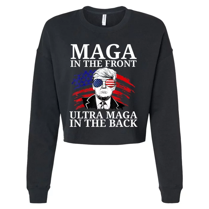 Retro Trump Maga Funny Retro American Flag For Republicans Cropped Pullover Crew