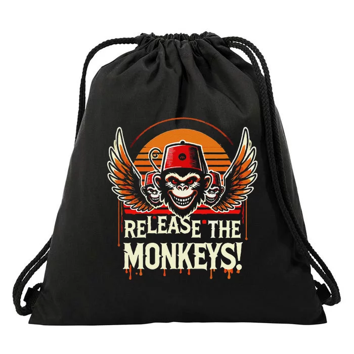 Release The Monkeys Flying Monkeys Halloween Drawstring Bag