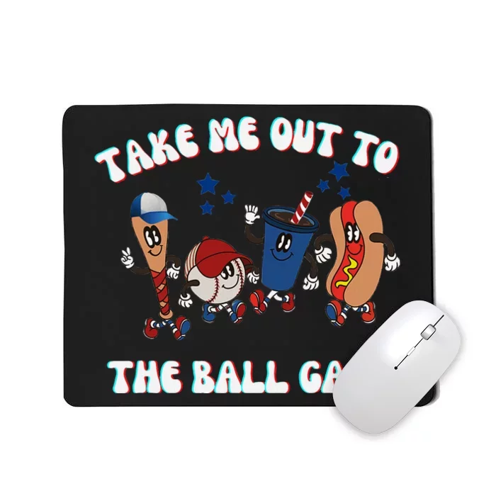 Retro Take Me Out Tothe Ball Game Baseball Hot Dog Bat Ball Mousepad