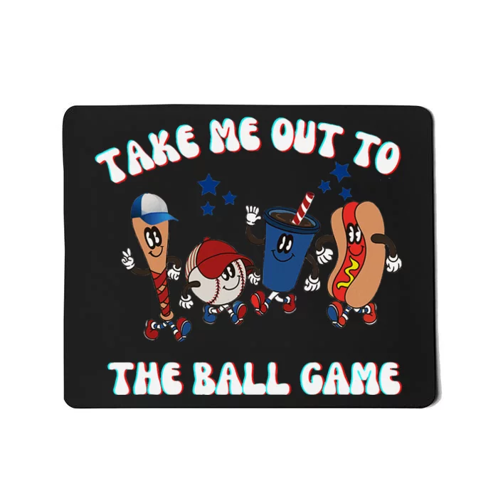 Retro Take Me Out Tothe Ball Game Baseball Hot Dog Bat Ball Mousepad