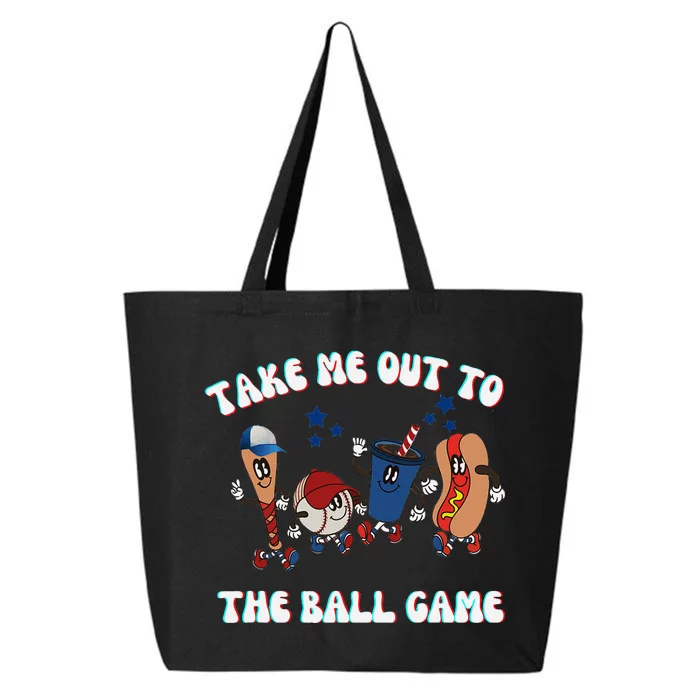 Retro Take Me Out Tothe Ball Game Baseball Hot Dog Bat Ball 25L Jumbo Tote