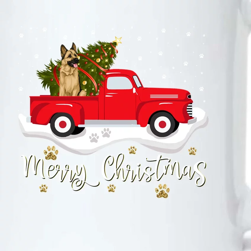 Red Truck Merry Christmas Tree Ger Shepherd Christmas Cool Gift Black Color Changing Mug